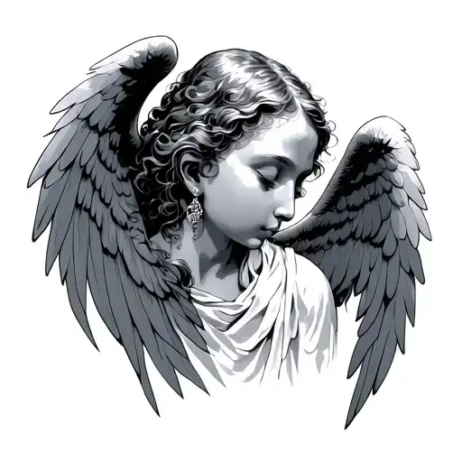 angel whispering in ear tattoo design idea