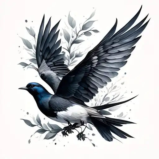 back tattoo with birds and movement tattoo design idea
