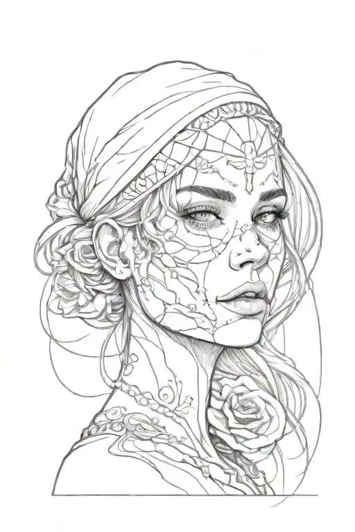half face half skull girl  tattoo design idea