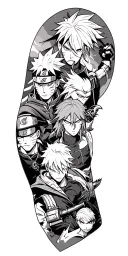 Anime sleeve tattoo featuring bad guys from Naruto shippuden, black clover, and demon slayer  tattoo design idea