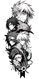 Anime sleeve tattoo featuring bad guys from Naruto shippuden, black clover, and demon slayer  tattoo design idea