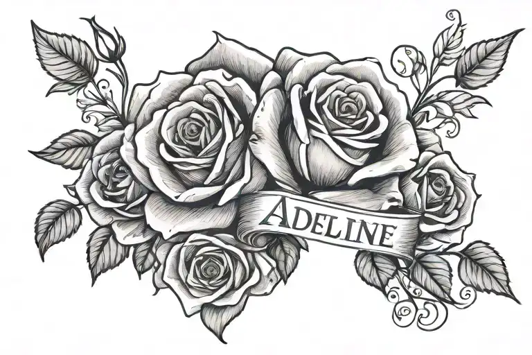 Adeline name roses intertwined within tattoo design idea