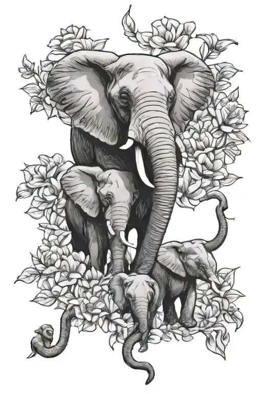 may flower September flower october flower and 3 elephants tattoo design idea