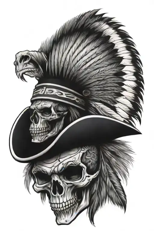 Chief, skull, Wolfs hat, tattoo design idea