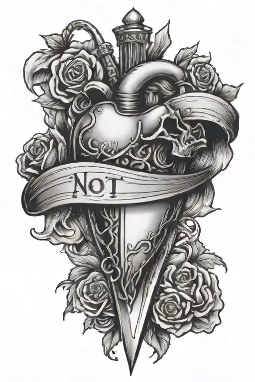 heart with dagger "not dead yet" tattoo design idea