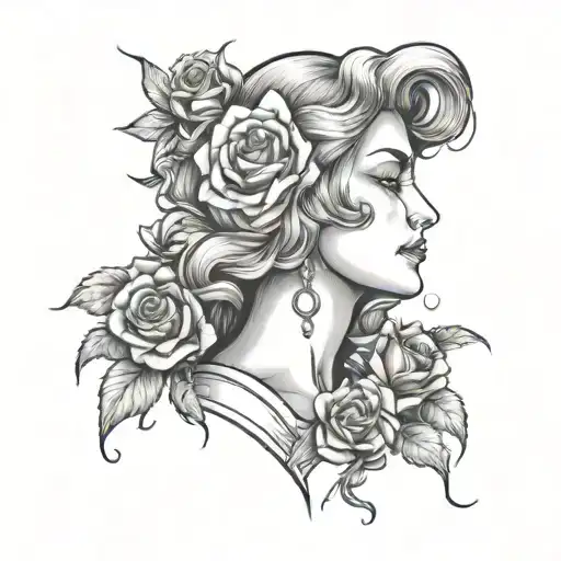Gemini rose lady head profile tattoo design idea