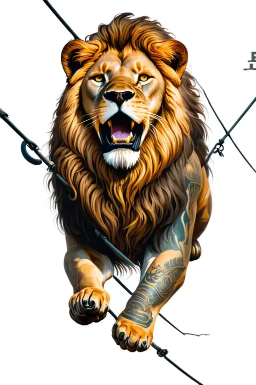 lineman working on power lines, lion tattoo design idea