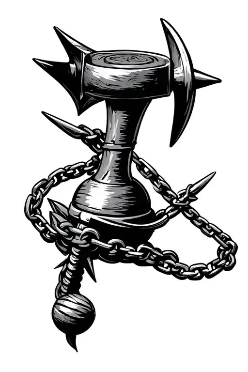 medieval flail spiked ball on chain tattoo design idea