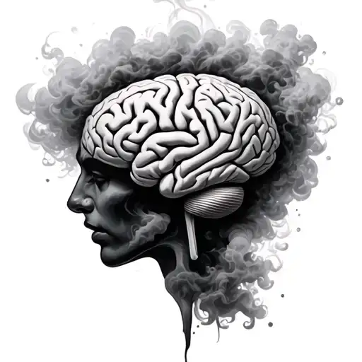 brain covered in clouds and smoke coming tattoo design idea