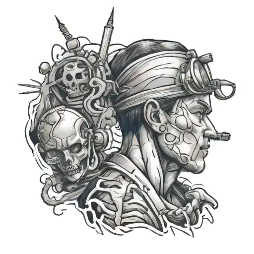 surgeon surrounded by hurt tattoo design idea