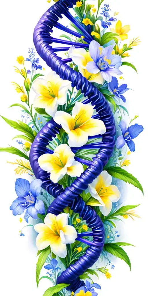 dna helix made from bellflower freesia and mugunghwa flower. I want the mugunghwa flower to be the connectors helix tattoo design idea
