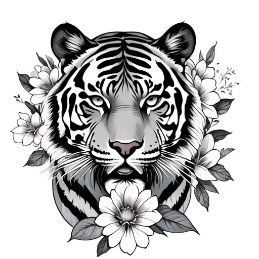 Psalms 46:5 “ God is within her, she will not fall.” with flowers and a tiger tattoo tattoo design idea