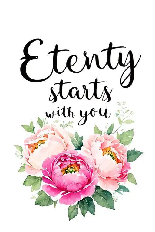 "Eternity starts with you " soft baby peonies  tattoo design idea