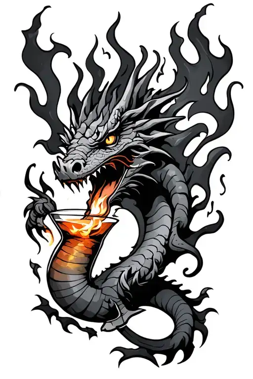a flame dragon trapped named Molotov cocktail tattoo design idea