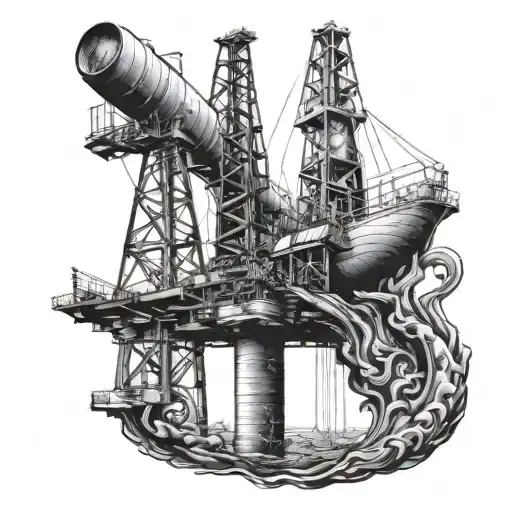 oil rig , mermaid , pipeline tattoo design idea