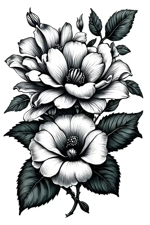 floral design with a magnolia, carnation, orchid, lily, peony, morning glory, and chrysanthemum tattoo design idea