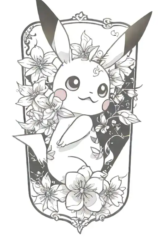 pikachu with  flower tattoo design idea