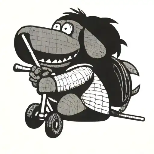 Sackboy riding on the back Eeyore while holding a golf club tattoo design idea
