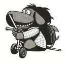 Sackboy riding on the back Eeyore while holding a golf club tattoo design idea
