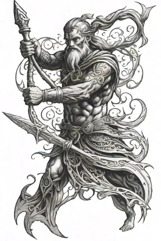 posiedon with his trident tattoo design idea