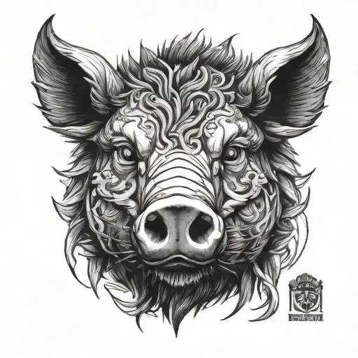 boar head blue eyes tattoo design idea