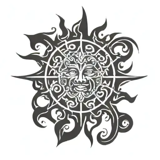 can you make a black tribal looking sun tattoo with the number 2005 in the center in red font tattoo design idea