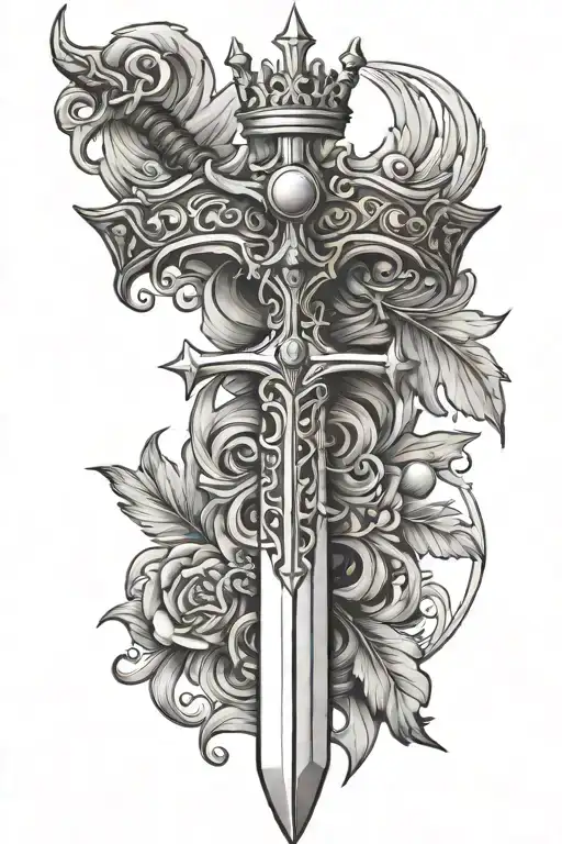 crown sword winga tattoo design idea