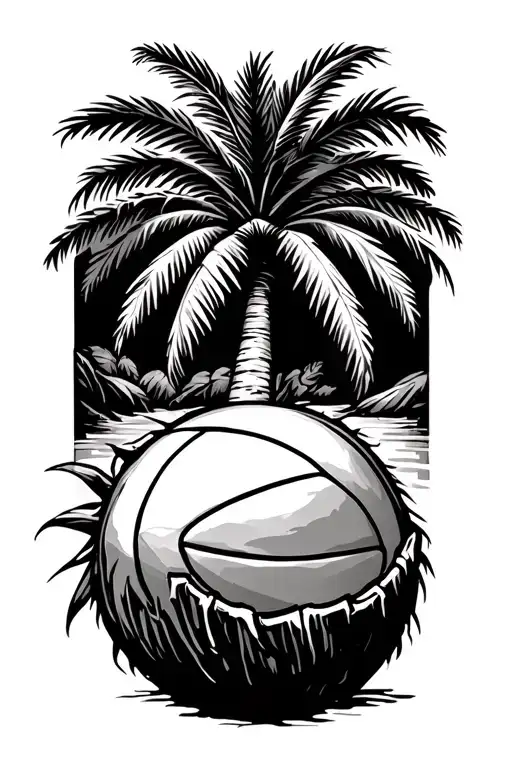 coconut tree with a volleyball as the coconut tattoo design idea