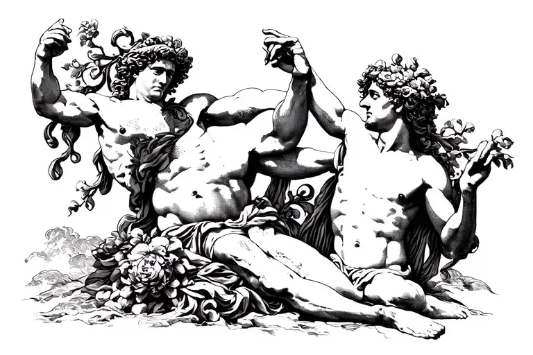 Apollo And Dionysus figthing tattoo design idea