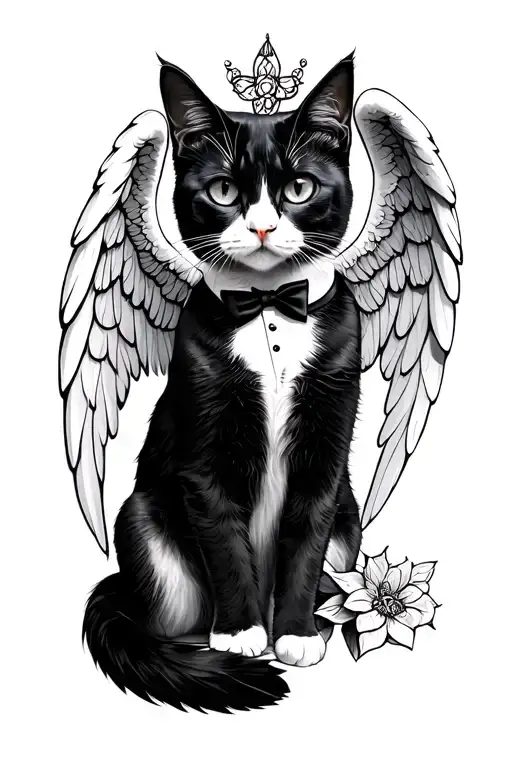 tuxedo cat fantasy goddess angel tattoo design idea