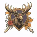 moose antler with raven perched atop tattoo design idea