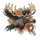 moose antler with raven perched atop tattoo design idea
