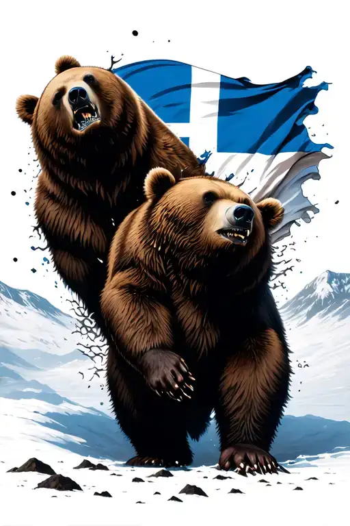 brown bear tearing through finnish flag from behind tattoo design idea