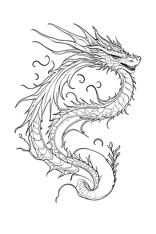 dragon tattoo whimsical garden fine line tattoo female simple tattoo design idea