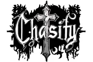 The name Chasity in gothic font and the “t” as a cross with Jesus on it  tattoo design idea