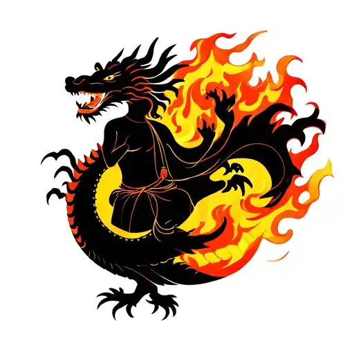 budha ridding a dragon breathing fire tattoo design idea