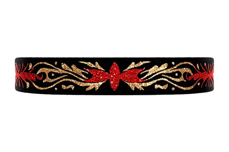  black and red with gold glitter dainty womens neck choker tattoo design idea