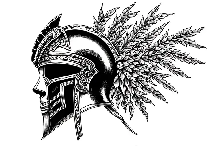 vines going all around and an Ancient Greek war helmet facing slightly right tattoo design idea