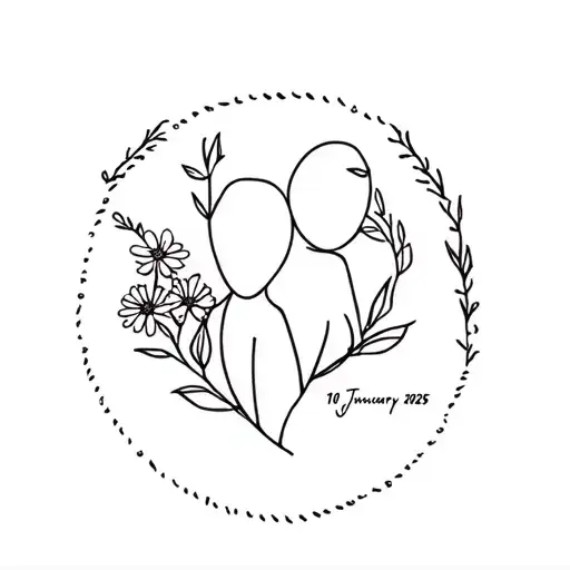 Simple & minimalistic tattoo about mother and son, son born on 10th January 2025 coukd include birth flowers or stone tattoo design idea