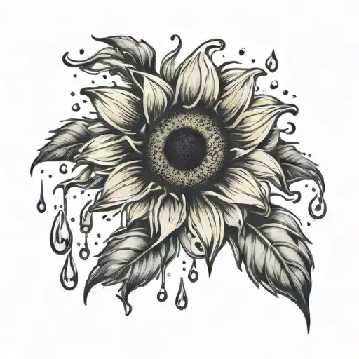 sunflower rain drops falling tattoo design idea