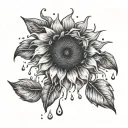 sunflower rain drops falling tattoo design idea