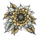 sunflower rain drops falling tattoo design idea