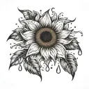 sunflower rain drops falling tattoo design idea