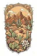 desert landscape filled with cacti tattoo design idea