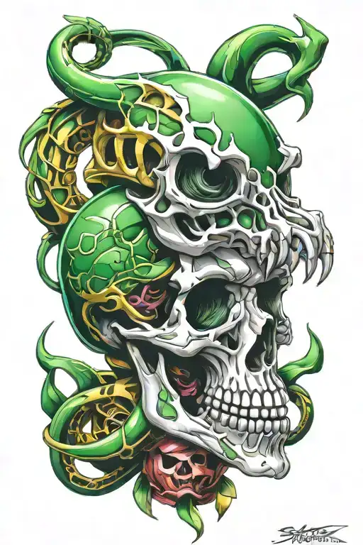 shiny rayquaza skull tattoo design idea