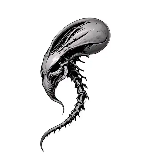 hr giger biomechanical tattoo of an alien tail only going into the lower legs flesh, wrapping around a shinbone going tattoo design idea