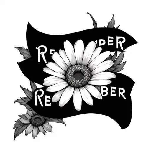 "Remember " black and white daisy flower tattoo design idea