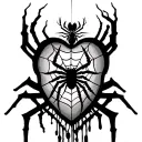heart spider web with a spider going down on a finger with the vemon on top the the web tattoo design idea