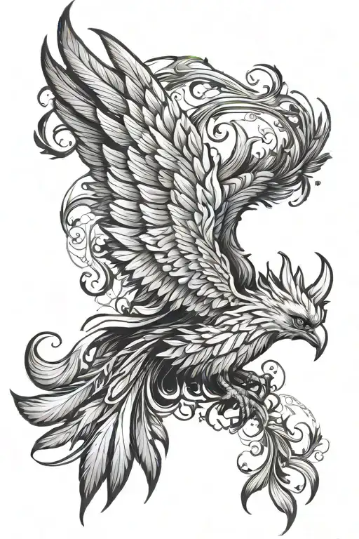 I would like a Phoenix on my left shoulder with flaming feathers. I want it looking out and its wings behind it ready to tattoo design idea
