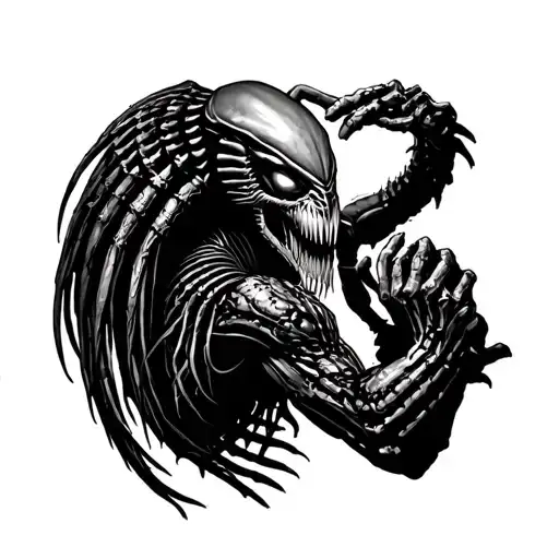 predator fighting alien tattoo design idea